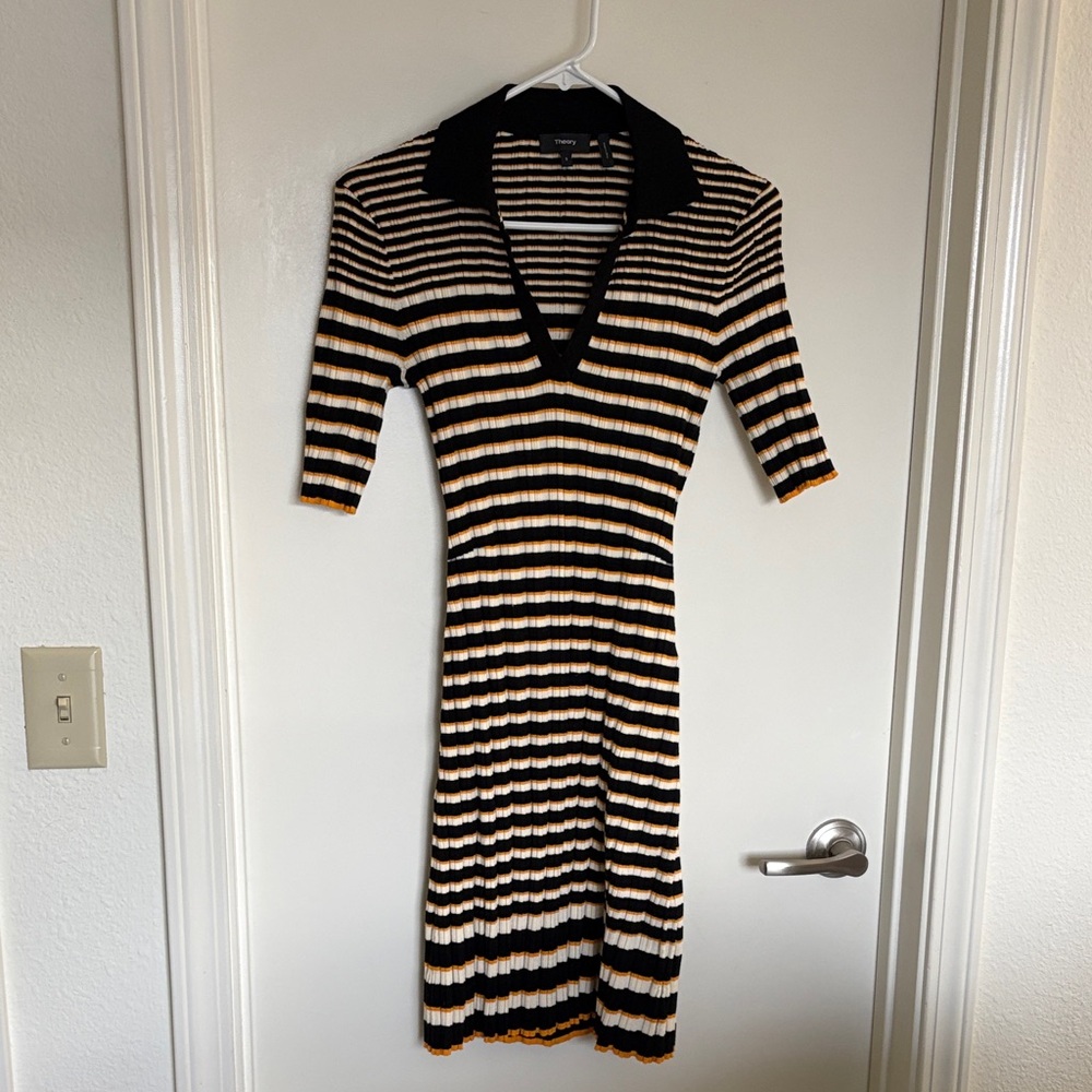 Theory Hudson Irregular Ribbed Polo Mini Dress Small